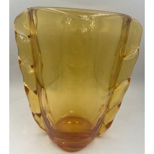 417 - A Whitefriars amber coloured flanked vase. 19cm h.