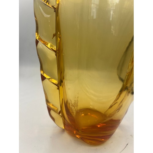 417 - A Whitefriars amber coloured flanked vase. 19cm h.