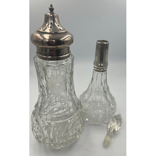 813 - Various silver items to include Gin, Sherry and Whisky decanter labels, an ashtray, silver topped su... 