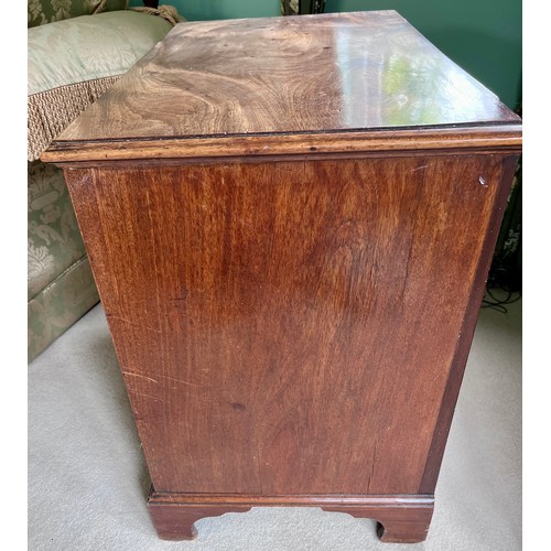 76 - A 19thC mahogany chest of 4 graduated drawers on bracket feet with brass swan necked handles. 89cm w... 