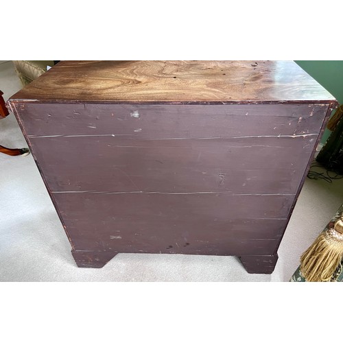 76 - A 19thC mahogany chest of 4 graduated drawers on bracket feet with brass swan necked handles. 89cm w... 