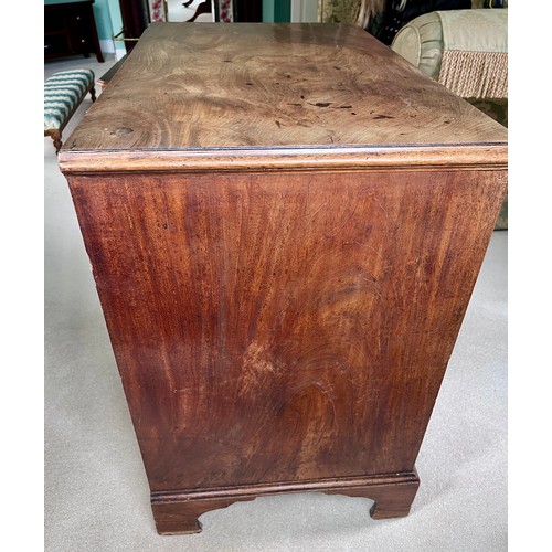 76 - A 19thC mahogany chest of 4 graduated drawers on bracket feet with brass swan necked handles. 89cm w... 