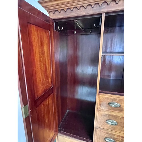 77 - An Edwardian mahogany inlaid wardrobe and dressing table. The wardrobe with single door, 3 short dra... 