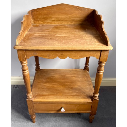 78 - Pine washstand with drawer to base and up stand to back. 61cm w x 51cm d x 94cm h.