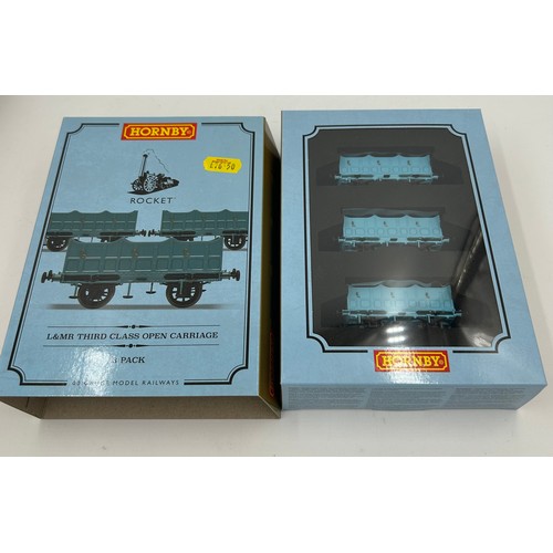 1120 - Boxed Hornby Rocket Rolling Stock consisting of R40102 3-pack L&MR 3rd Class Open Coaches, R60014 L&... 