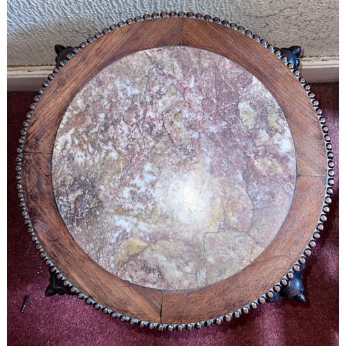 75 - A Chinese hardwood table with marble insert top. 46 h x 41cm d.