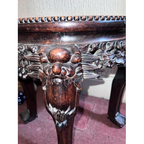 75 - A Chinese hardwood table with marble insert top. 46 h x 41cm d.