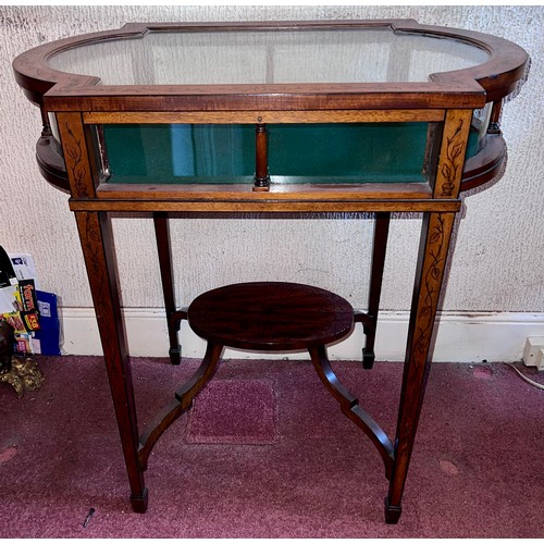 94 - A mahogany bijouterie table/ vitrine. 82 h x 76 w x 47cm d.