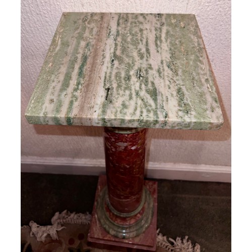 96 - A three section red and green marble pillar. 84cm h, top 24 x 24cm.