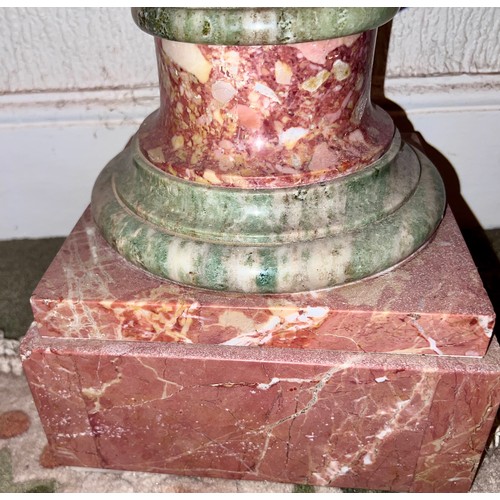 96 - A three section red and green marble pillar. 84cm h, top 24 x 24cm.