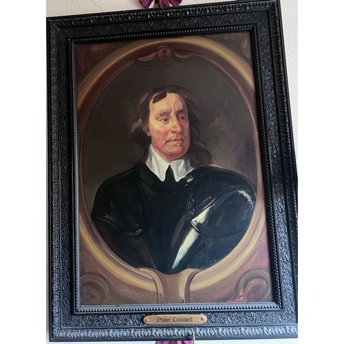 1402 - Oil on canvas copy of a portrait of Oliver Cromwell. 91 x 62cm.