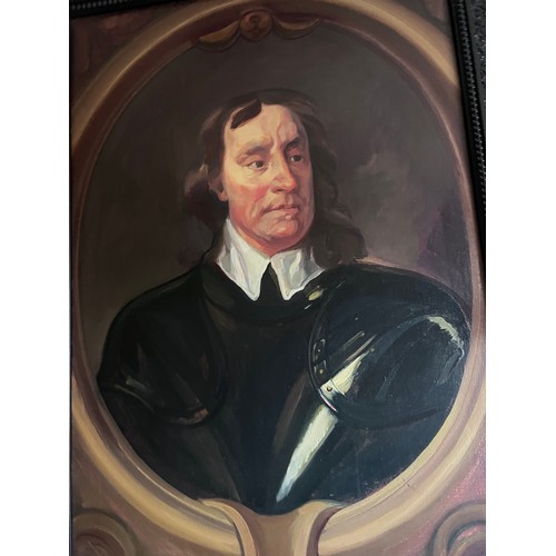 1402 - Oil on canvas copy of a portrait of Oliver Cromwell. 91 x 62cm.