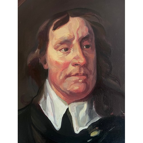 1402 - Oil on canvas copy of a portrait of Oliver Cromwell. 91 x 62cm.