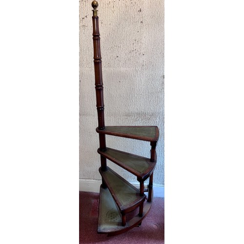 92 - Mahogany library steps with tooled leather treads, 20thC.