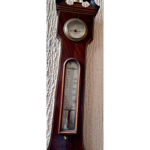 1265 - A mahogany 5 dial aneroid barometer, J. Ronchetti, Parliament St. York. 97cm h.