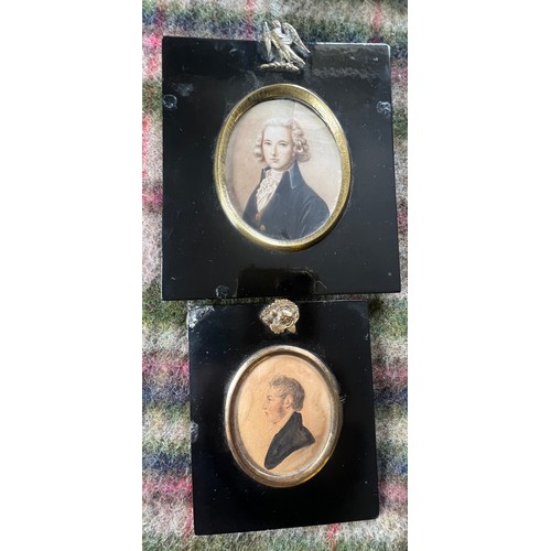 1382 - Two miniature paintings on card depicting William Pitt 14.5cm x 13cm and a gentleman.