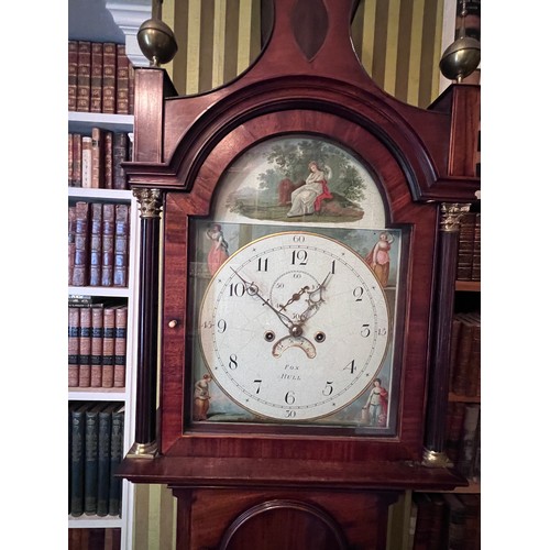 993 - A Fox of Hull mahogany pagoda top longcase clock with date aperture and subsidiary seconds dial. 239... 