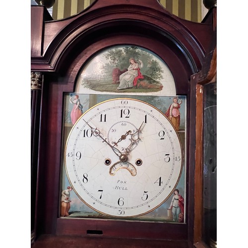 993 - A Fox of Hull mahogany pagoda top longcase clock with date aperture and subsidiary seconds dial. 239... 