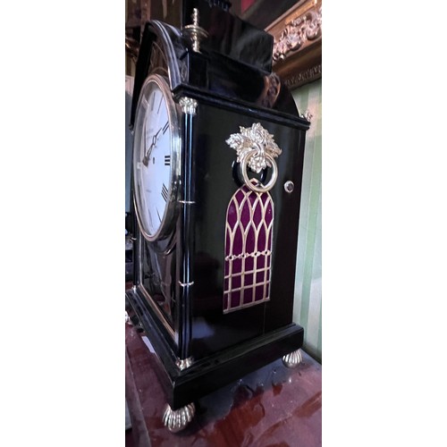 994 - An early 19thC ebonised mantle clock with double fusée movement by John Pettit, 15 Bedford Square Lo... 