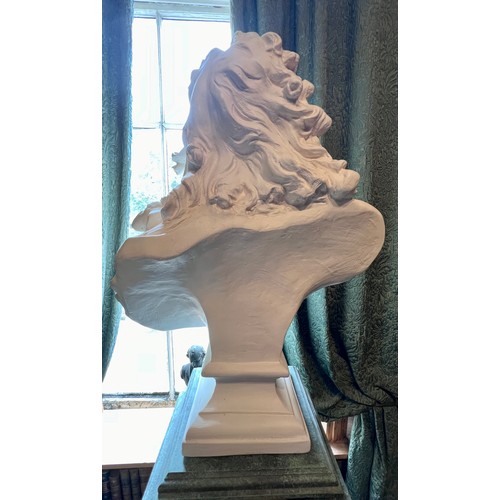 1267 - A plaster bust of Corneille Van Cleve after Jean-Jacques Caffière on large decorative Plinth. Total ... 