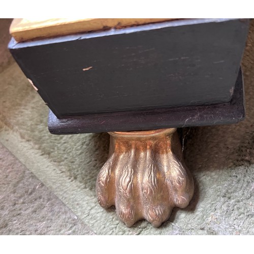 87 - French style side table with marble top and lions paw feet. 70cm h, top 30cm d.