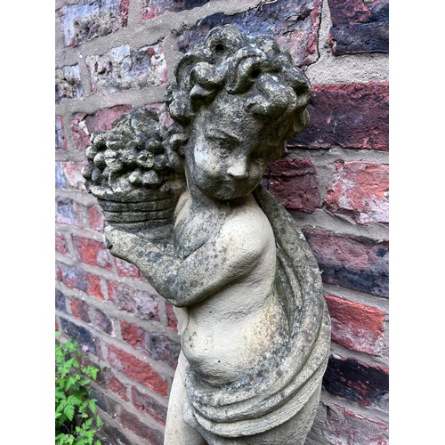 16 - A reconstituted stone cherub on stand. 108cm h.