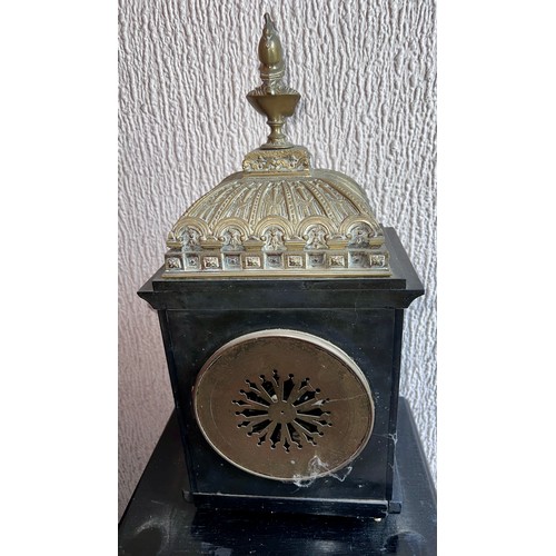 988 - A 19thC black marble mantle clock 47cm h.