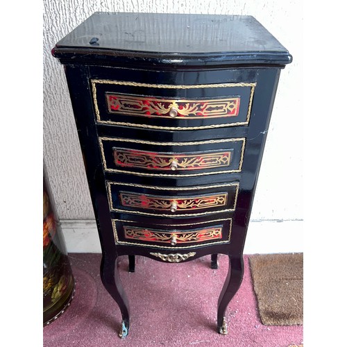 72 - An ebonised and boulle effect four height chest of drawers 80cm h x 35cm w x 28cm d.