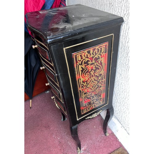 72 - An ebonised and boulle effect four height chest of drawers 80cm h x 35cm w x 28cm d.