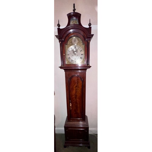 992 - A fine quality 18thC mahogany pagoda top longcase clock by Batty Storr of Beverley with silvered bra... 