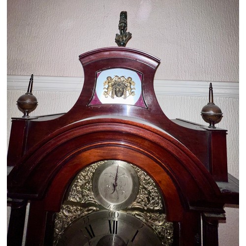 992 - A fine quality 18thC mahogany pagoda top longcase clock by Batty Storr of Beverley with silvered bra... 