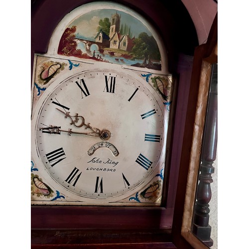 990 - A 30 hour chain driven oak longcase clock by John King Loughboro. 223cm h x 48cm w x 24cm d.