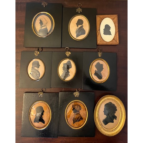 1381 - Nine various late 18th and early 19thC silhouettes to include two on wax.
3  x ( 8cm x 7cm) 5 x (9cm... 