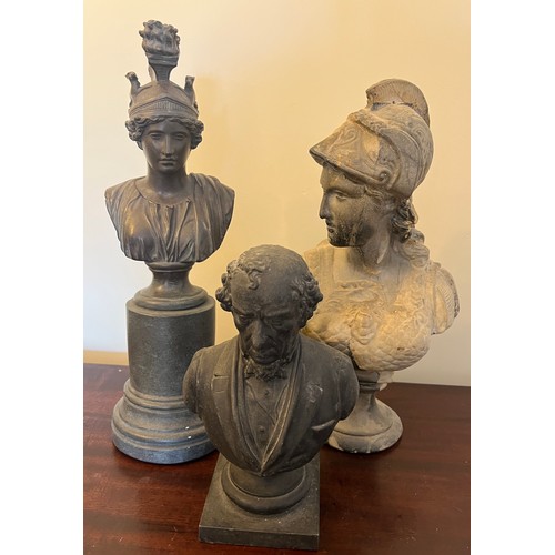 1275 - Three various busts on plinths to include plated and metal. Tallest 37cm h.