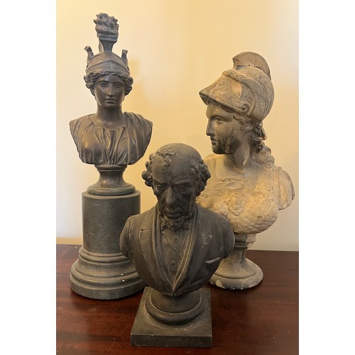 1275 - Three various busts on plinths to include plated and metal. Tallest 37cm h.