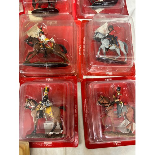 1143 - A collection of boxed Del Prado figurines on horseback to include Austrian, French, British, Spanish... 