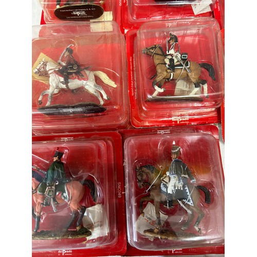 1143 - A collection of boxed Del Prado figurines on horseback to include Austrian, French, British, Spanish... 