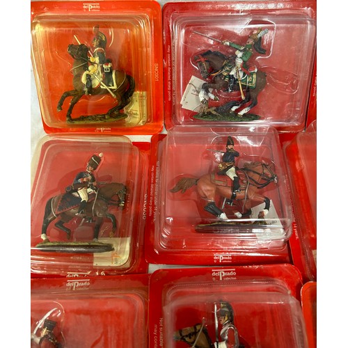 1143 - A collection of boxed Del Prado figurines on horseback to include Austrian, French, British, Spanish... 