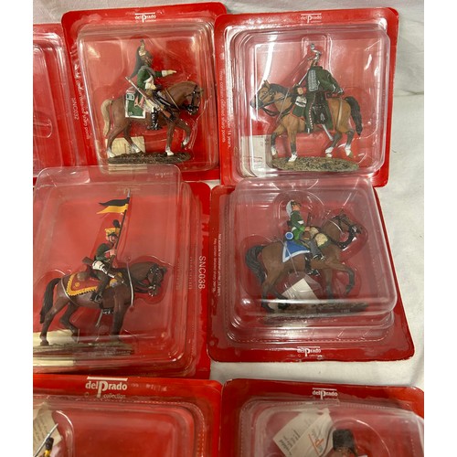 1143 - A collection of boxed Del Prado figurines on horseback to include Austrian, French, British, Spanish... 