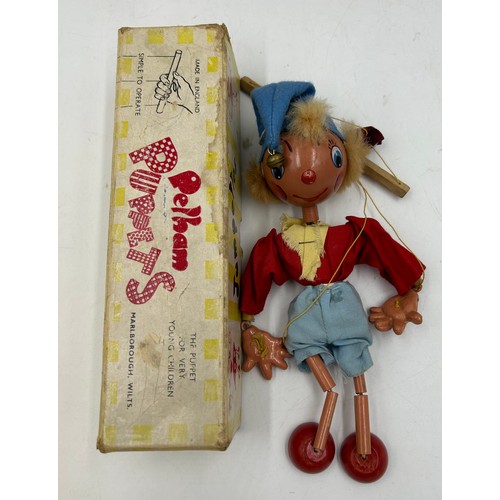 1149 - Pelham Puppets to include a vintage Noddy, SL17 'Bimbo' clown and SL18 Skeleton. (3)