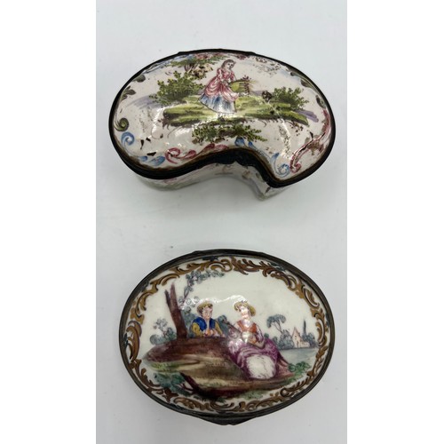 1280 - Two 19thC French boxes, one hand painted enamel marked Veuve Perrin. 8cm x 4.5cm, the other porcelai... 