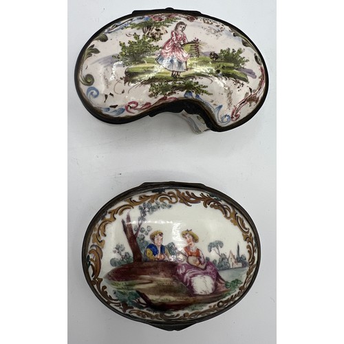 1280 - Two 19thC French boxes, one hand painted enamel marked Veuve Perrin. 8cm x 4.5cm, the other porcelai... 