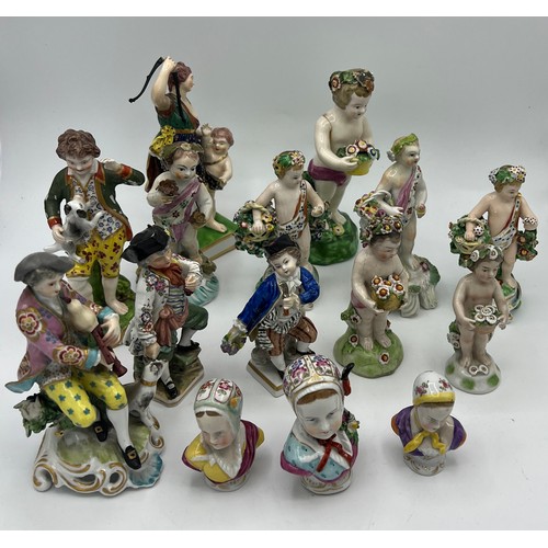 235 - A collection of 19thC and 20thC English and Continental ceramic figures to include anchor mark,  Sit... 