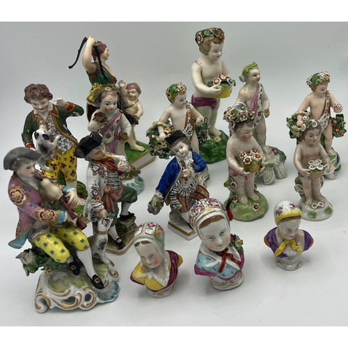 235 - A collection of 19thC and 20thC English and Continental ceramic figures to include anchor mark,  Sit... 