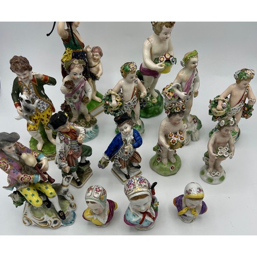 235 - A collection of 19thC and 20thC English and Continental ceramic figures to include anchor mark,  Sit... 