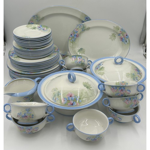 240 - An eight piece part Shelley dinner service, pattern c12516 comprising 8 x dinner plates, 8 x dessert... 