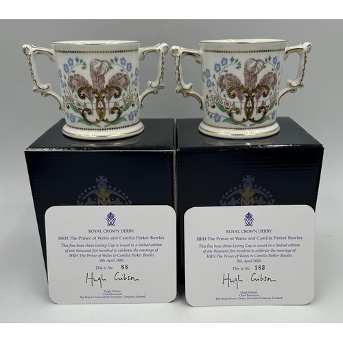 393 - Royal Crown Derby commemorative Loving Cups to include Highgrove 43/500, H.M Queen Elizabeth II 301/... 