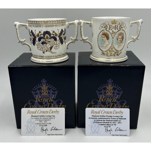 393 - Royal Crown Derby commemorative Loving Cups to include Highgrove 43/500, H.M Queen Elizabeth II 301/... 