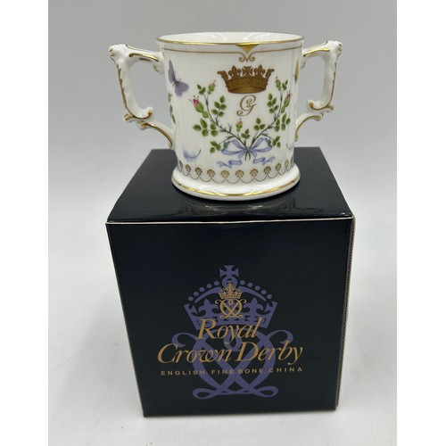 393 - Royal Crown Derby commemorative Loving Cups to include Highgrove 43/500, H.M Queen Elizabeth II 301/... 