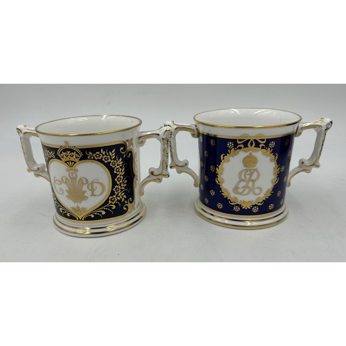 393 - Royal Crown Derby commemorative Loving Cups to include Highgrove 43/500, H.M Queen Elizabeth II 301/... 